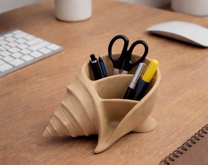 Seashell Desk Organizer – Coastal Pen Holder, Beach Stationery Storage