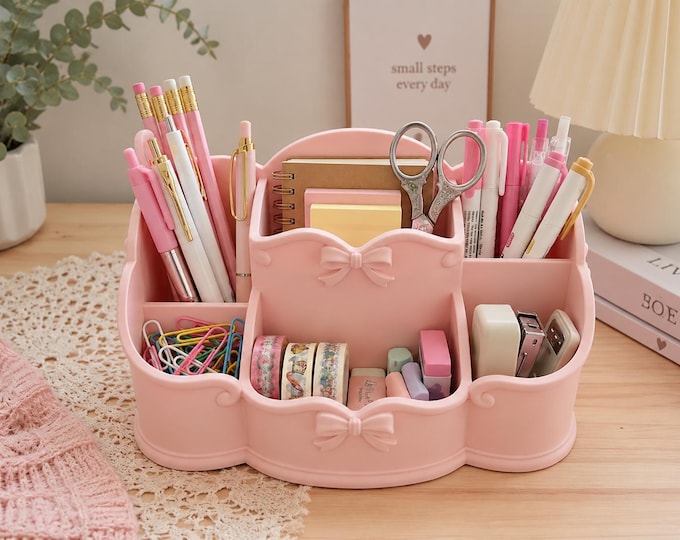Pink Bow Desk Organizer | Stationery, Makeup, Craft Storage Caddy