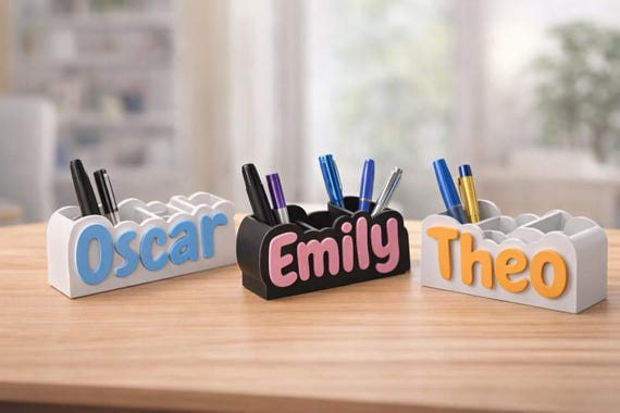 Personalised Name Desk Organiser | Custom Pen Holder | 3D Printed Name Sign