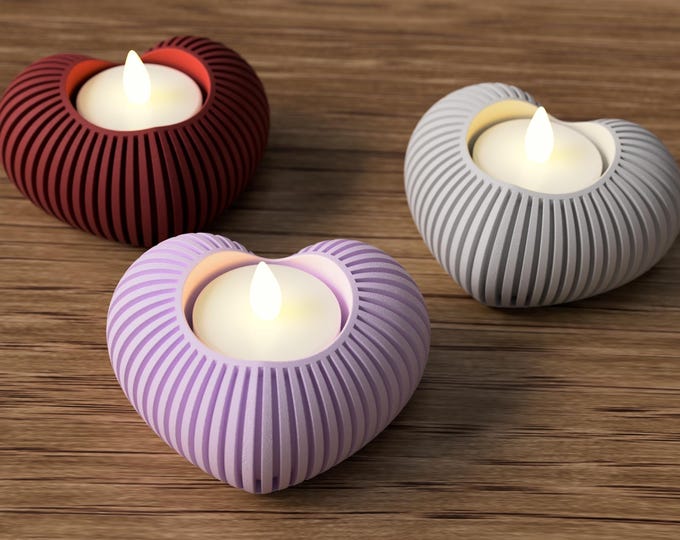 Heart Tealight Holder | Ribbed Romantic Decor (LED)