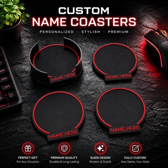 Personalised Name Coaster Set | Drinks coaster , Gaming accessories