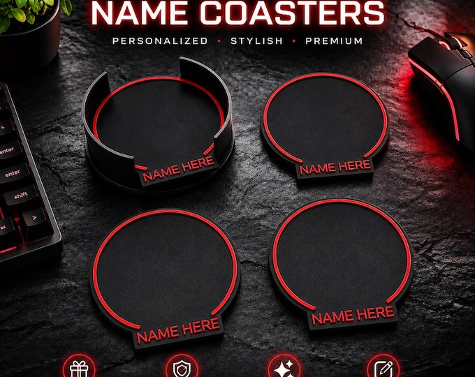 Personalised Gamer Coasters | Custom Name Drinks Mat | Gaming Desk Accessory