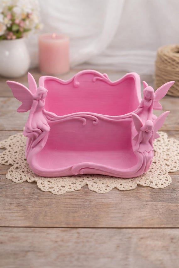 Pink Fairy Desk Organiser – Vanity Storage Tray – Girls Bedroom Decor