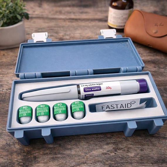 Mounjaro Pen Travel Case |  Injection Pen Holder | Discreet Storage Box with Needle & Wipe Slots | Diabetes Medication Organiser