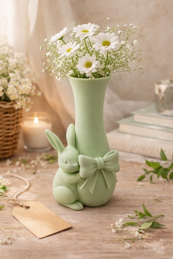 Bunny Vase – Spring Decor Ornament with Bow Detail