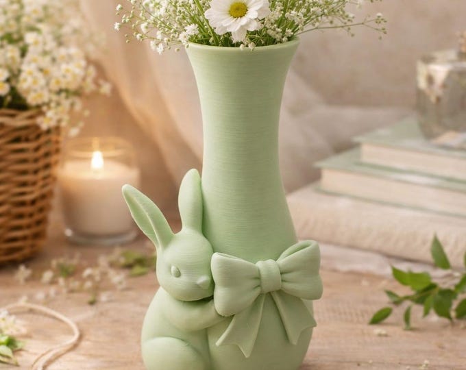 Bunny Vase – Spring Decor Ornament with Bow Detail