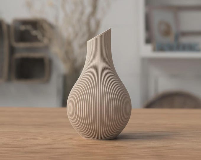 Shizu Japandi Vase 200mm | Minimalist Ribbed Vase | Modern Neutral Home Decor | Scandinavian Japanese Style