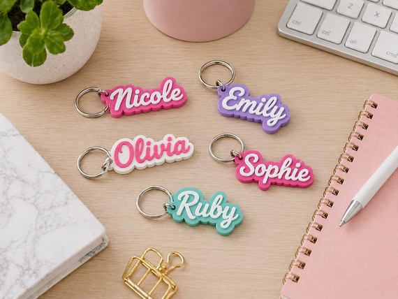 Custom Name Keyring | 3D Raised PLA Keychain, Bag Tag