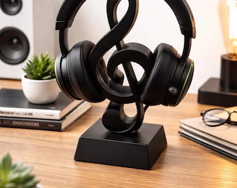 Music Note Headphone Stand | Desk Decor for Music Lovers, Gamers, DJs