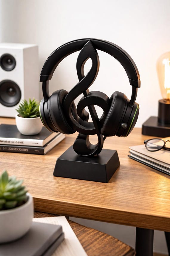 Music Note Headphone Stand | Desk Decor for Music Lovers, Gamers, DJs