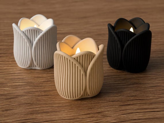 Tulip Tealight Holder | Modern Floral Candle Holder | 3D Printed Minimalist Decor (LED Only)