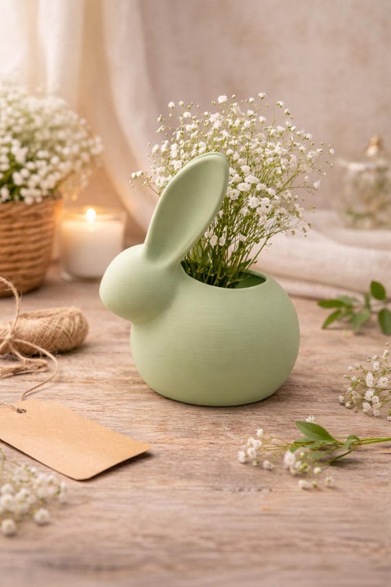 Bunny Planter – Modern Rabbit Vase, Spring Easter Decor