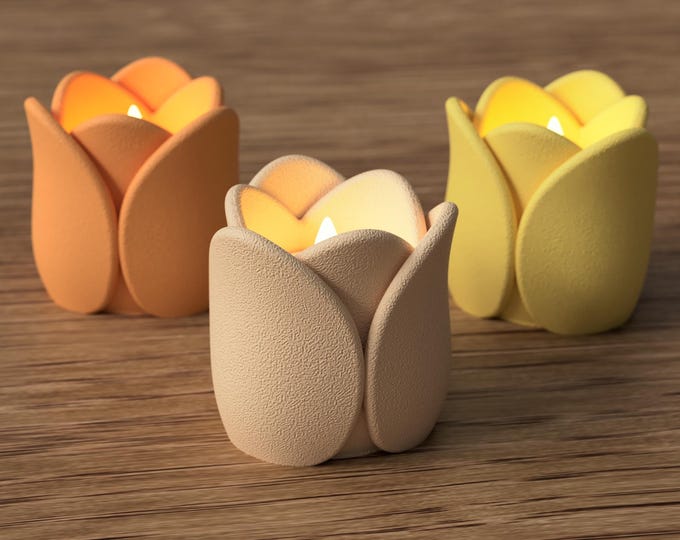 Tulip Tealight Holder | Modern Floral Candle Holder | 3D Printed Minimalist Decor (LED Only)
