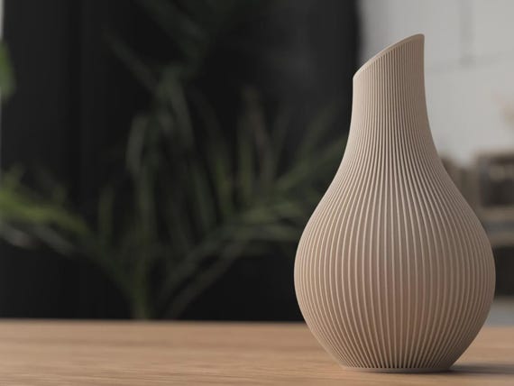 Shizu Japandi Vase 200mm | Minimalist Ribbed Vase | Modern Neutral Home Decor | Scandinavian Japanese Style