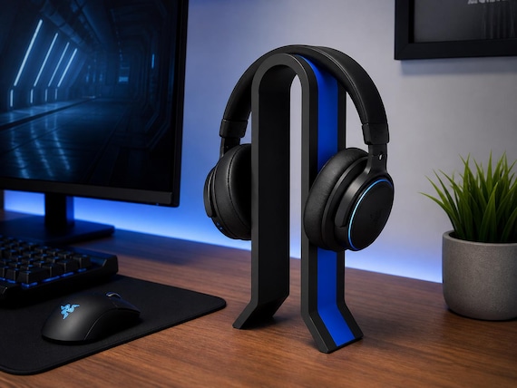 Modern Headphone Stand | Minimalist Curved Headset Holder | 3D Printed Desk Accessory