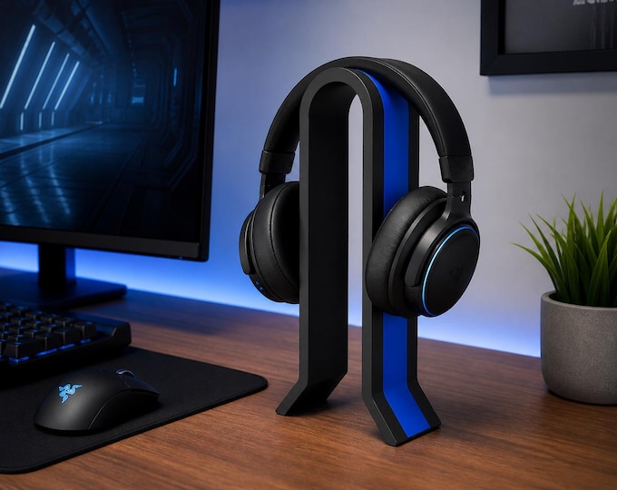 Modern Headphone Stand | Minimalist Curved Headset Holder | 3D Printed Desk Accessory