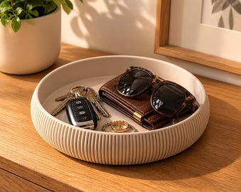 Ribbed Catch-All Tray | Minimalist Entryway Valet Bowl, Desk Storage Dish