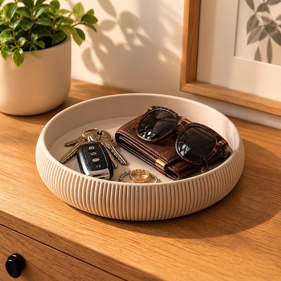 Ribbed Catch-All Tray | Minimalist Entryway Valet Bowl, Desk Storage Dish