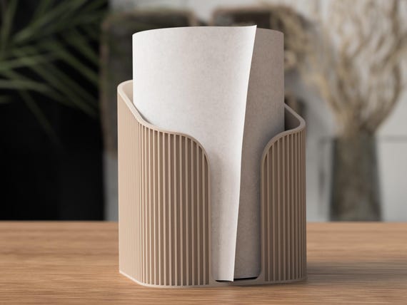 Japandi Ribbed Kitchen Roll Holder | 3D Printed Paper Towel Stand, Minimalist Decor