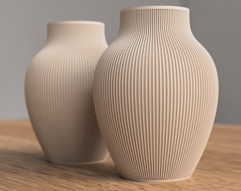 Ribbed Decorative Vase, Modern Beige Japandi Home Decor, Scandinavian Table Centerpiece