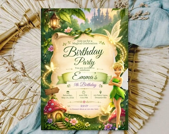 Tinker Bell Birthday Invite, Enchanted Fairy Party Invitation, Personalized Kids Birthday, Magical Pixie Printable, Digital Download