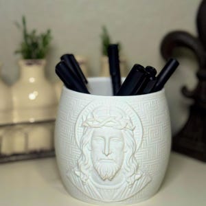 Jesus Planter & Pen Holder | Christian Desk Decor | Religious Plant Pot | 3D Printed Desk Organizer