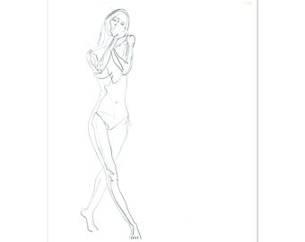 Staande figuur, handen omhoog — Inktlijntekening Art Print