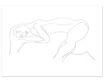 Minimalistische figuurtekening, peninkt zeer fijne tekeningen, abstract vrouwensilhouet (gicléeprint)