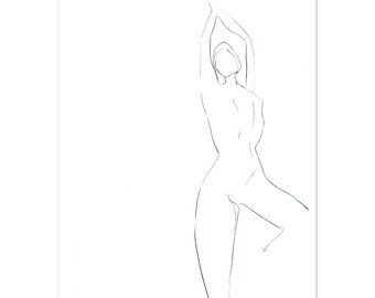 Minimalistische lijntekening uitrekkende vrouw