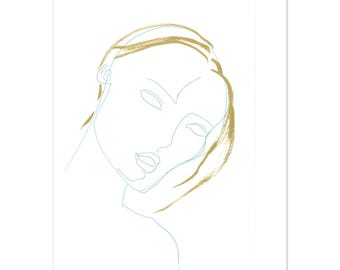 Minimalistische lijntekening gezichtsafdruk