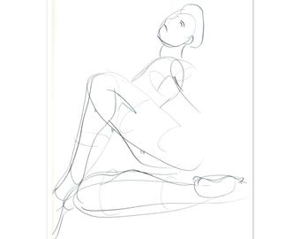 Figuurtekening zittende vrouw met constructie