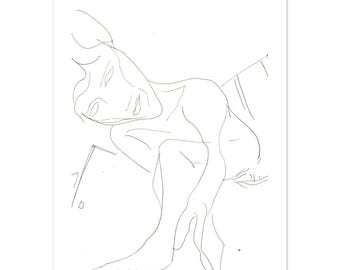 Tekening van een gehurkte figuur