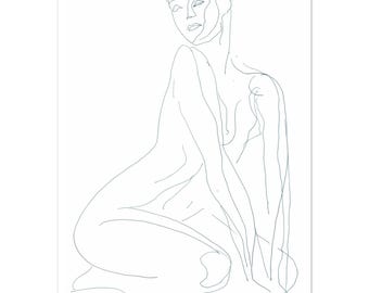 Gestural Line Drawing Print | Fountain Pen Contour Art, Figurative Wall Art