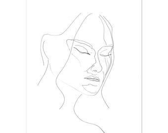 Tekening portret portret vrouw kunstafdruk