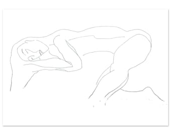 Minimalistische liggende figuur lijntekening print – door Matisse geïnspireerde contourkunst