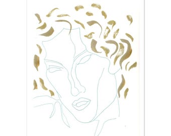 Lijntekening van een gouden en blauwe vlam