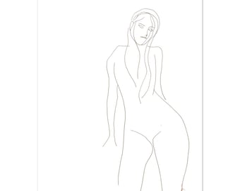 Staande vrouw minimale lijntekening kunstafdruk