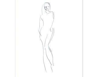 Staande vrouw lijntekening kunstafdruk
