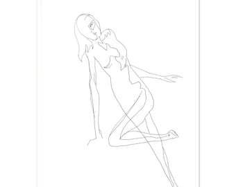 Scheve vrouw figuur lijntekening Art Print