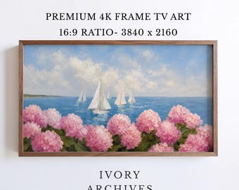 Coastal Hydrangea Sailboats Samsung Frame TV Art Summer Beach (Digital Download) 3064