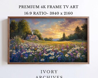 Wildflower Cottage Sunset Samsung Frame TV Art, Pastoral Landscape (Digital Download) 2409