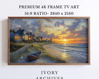 Coastal Beach Town Sunset Frame TV Art Golden Hour (Digital Download) 3351