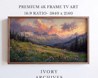 Rocky Mountain Sunset Frame TV Art, Wildflower Meadow Landscape (Digital Download) 2439
