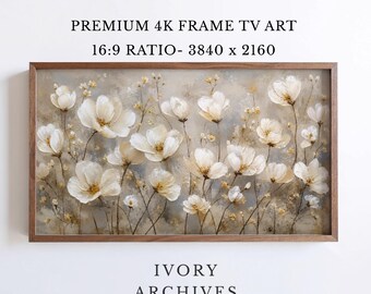 Soft White Wildflower Samsung Frame TV Art Neutral Floral (Digital Download) 3022