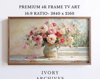 Vintage Dahlia Still Life, Samsung Frame TV Art, Cottagecore Floral (Digital Download) 3429