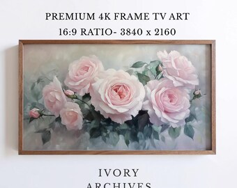 Vintage Pink Rose Bloom Samsung Frame TV Art, Romantic Floral (Digital Download) 2447