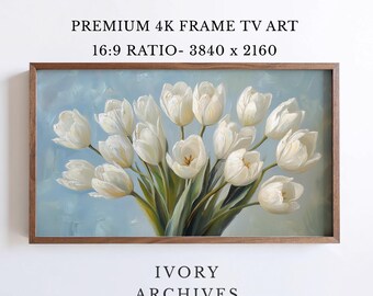 Vintage Ivory Tulip Bouquet Samsung Frame TV Art Spring Floral (Digital Download) 2445