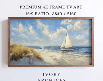 Coastal Sailboat Frame TV Art, Vintage Seascape Beach Dunes (Digital Download) 3079