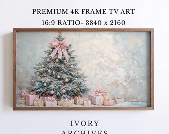 Pink Christmas Tree Frame TV Art, Vintage Holiday Decor (Digital Download) 3275