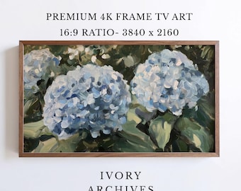 Samsung Frame TV Art, Blue Hydrangea Flowers, Cottagecore Botanical (Digital Download) 1953